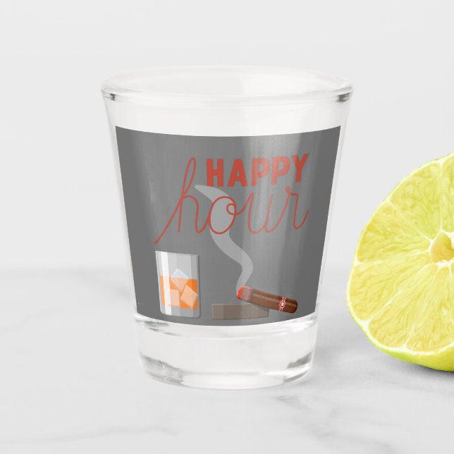 Happy Hour mit Bourbon und Zigar Schnapsglas (Vorderseite)