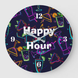 Happy Hour Neon Cocktails Große Wanduhr