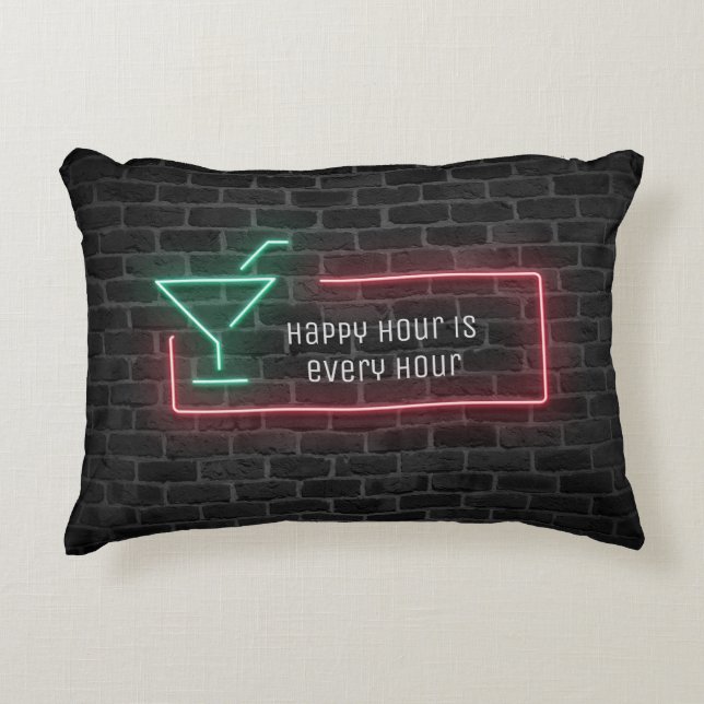 Happy Hour Neon Sign Dekokissen (Vorderseite)