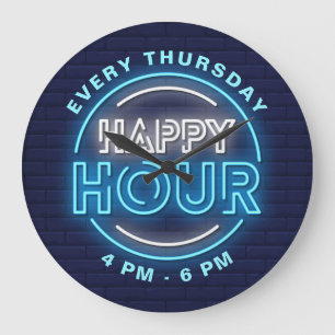 Happy Hour Neon Signs Style Text Große Wanduhr