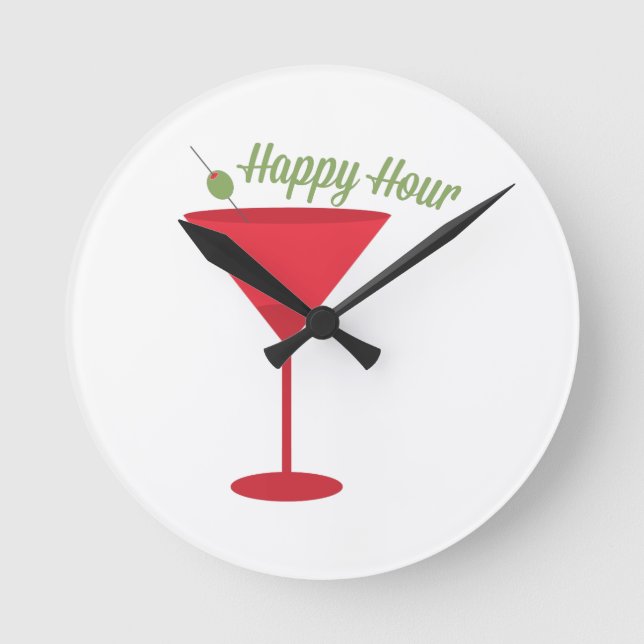 Happy Hour Runde Wanduhr (Vorderseite)