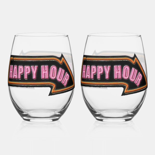 Happy Hour Stemless Wine Glasses Weinglas Ohne Stiel (Vorderseite)