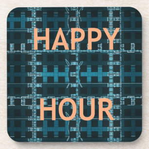 Happy Hour Text Blau Vektor Kunst Druck Getränkeuntersetzer