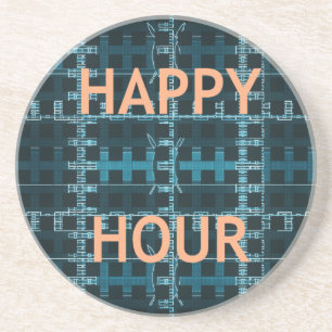 Happy Hour Text Blau Vektor Kunst Druck Getränkeuntersetzer