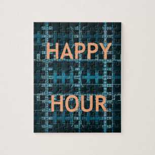 Happy Hour Text Blau Vektor Kunst Druck Puzzle