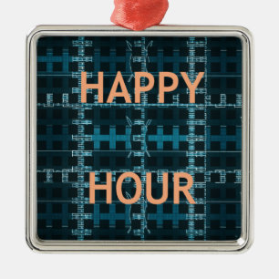 Happy Hour Text Blau Vektor Kunst Druck Silbernes Ornament