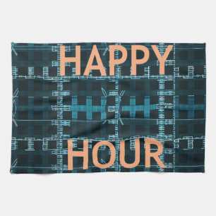 Happy Hour Text Blue Vector Art Print Geschirrtuch