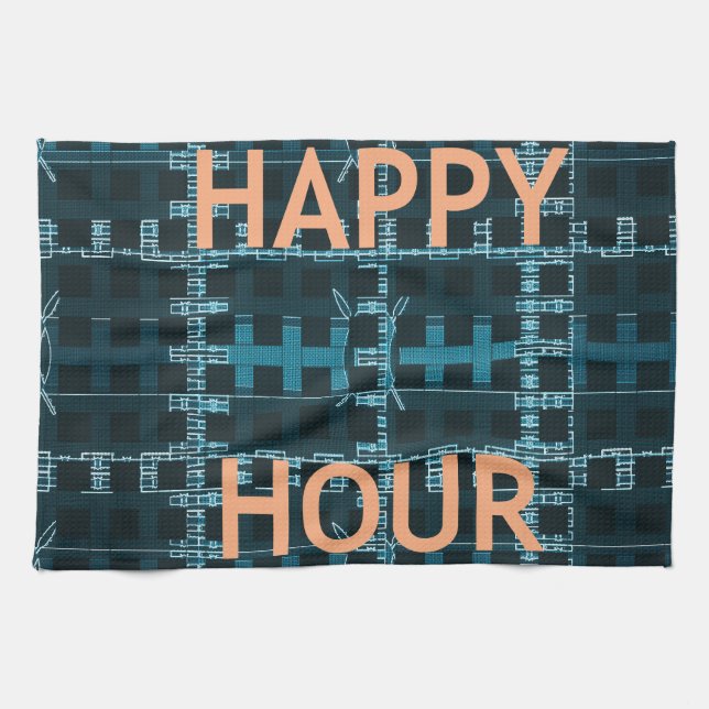 Happy Hour Text Blue Vector Art Print Geschirrtuch (Horizontal)