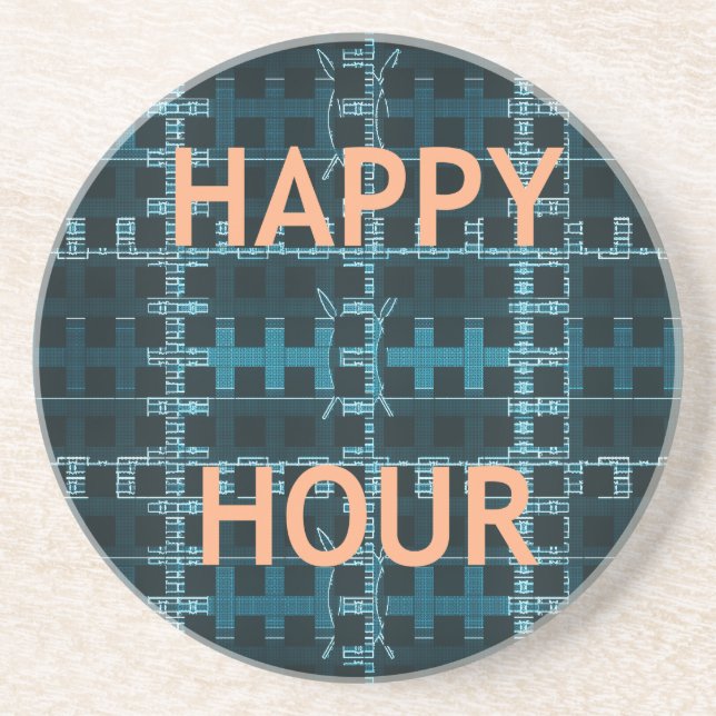 Happy Hour Text Blue Vector Art Print Getränkeuntersetzer (Vorne)
