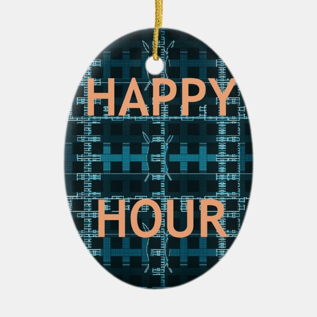 Happy Hour Text Blue Vector Art Print Keramikornament (Vorne)