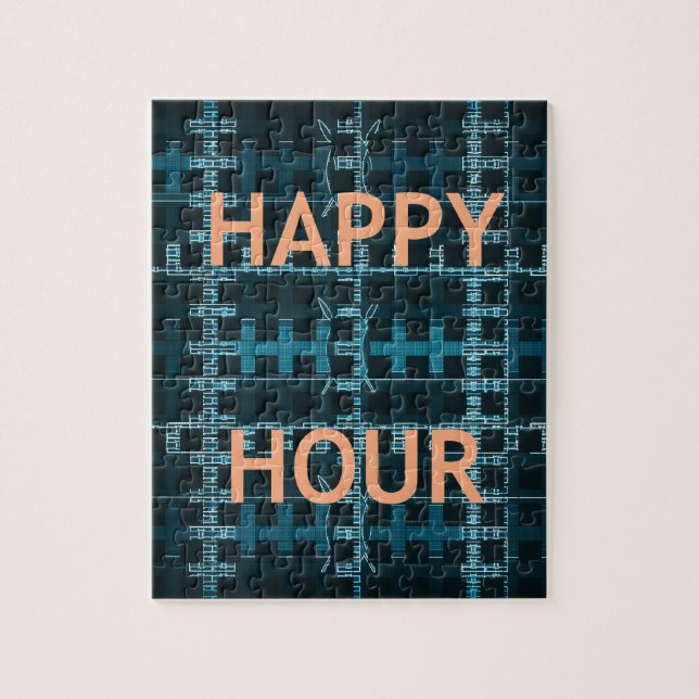 Happy Hour Text Blue Vector Art Print Puzzle (Vertikal)
