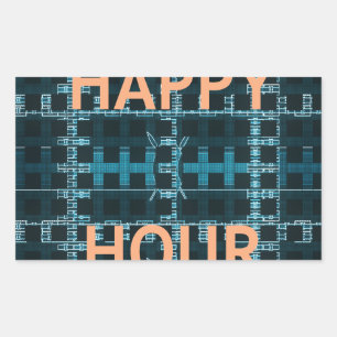 Happy Hour Text Blue Vector Art Print Rechteckiger Aufkleber