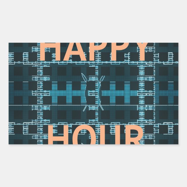 Happy Hour Text Blue Vector Art Print Rechteckiger Aufkleber (Vorderseite)