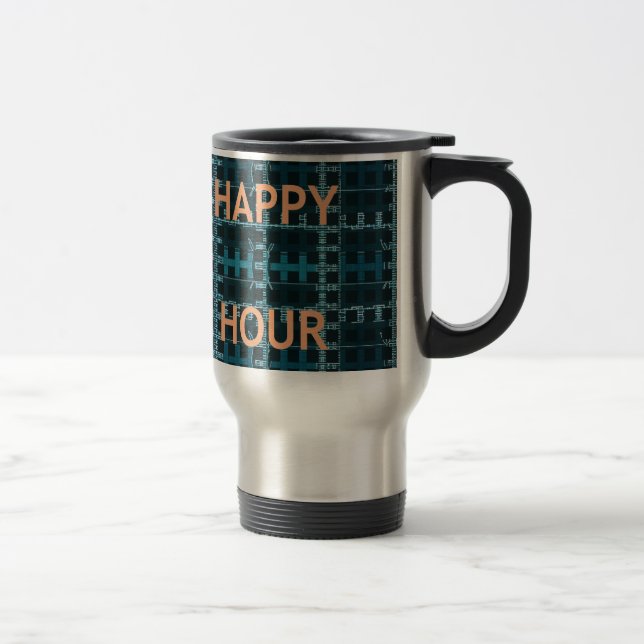 Happy Hour Text Blue Vector Art Print Reisebecher (Rechts)