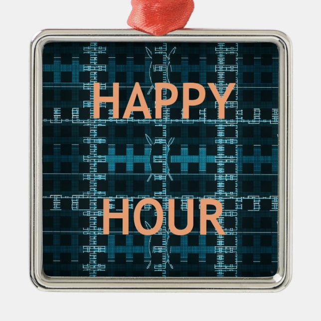 Happy Hour Text Blue Vector Art Print Silbernes Ornament (Vorne)