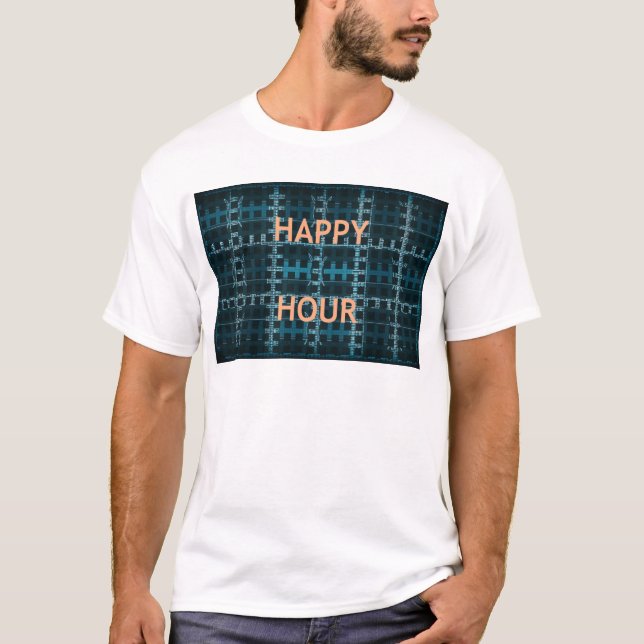 Happy Hour Text Blue Vector Art Print T-Shirt (Vorderseite)