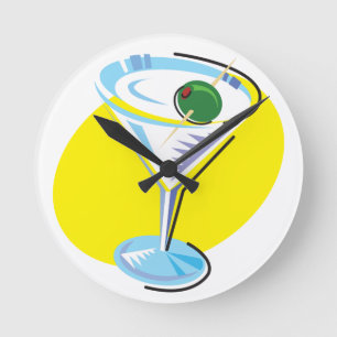 Happy Hours_Retro-Stil Martini-Glas Runde Wanduhr