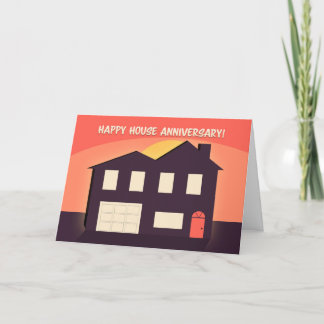Happy House Annivsary Silhouette House on Sunset Feiertagskarte