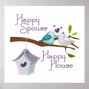 Happy House Happy House Cartoon Love Birds Poster