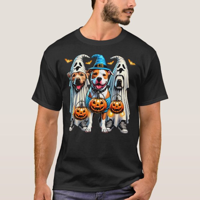 Happy Howl-o-ween Halloween Pitbull Dog Pumpkin Gr T-Shirt (Vorderseite)