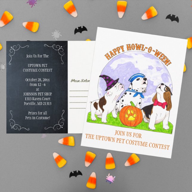 Happy Howl-o-Ween Hunde Halloween Einladung Postkarte (Von Creator hochgeladen)