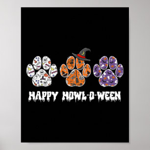 Happy Howl-o-ween Paw Print Halloween Poster