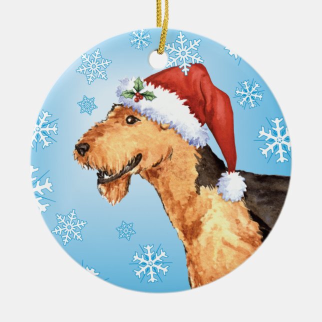 Happy Howliday Airedale Keramik Ornament (Vorne)