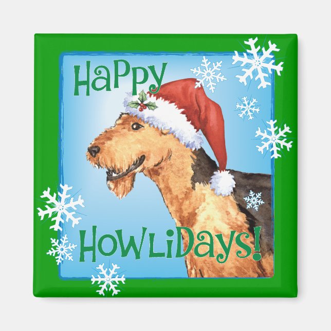 Happy Howliday Airedale Magnet (Vorne)
