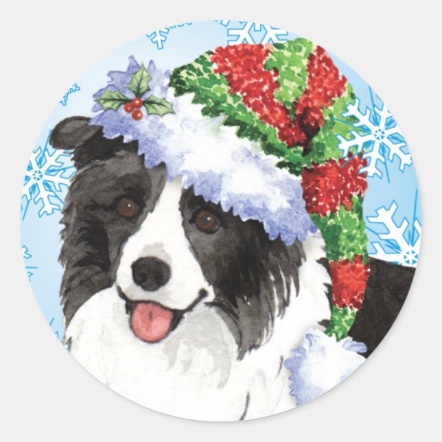Happy Howliday Border Collie Runder Aufkleber (Vorderseite)