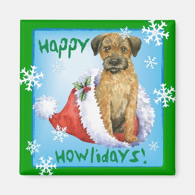 Happy Howliday Border Terrier Magnet (Vorne)