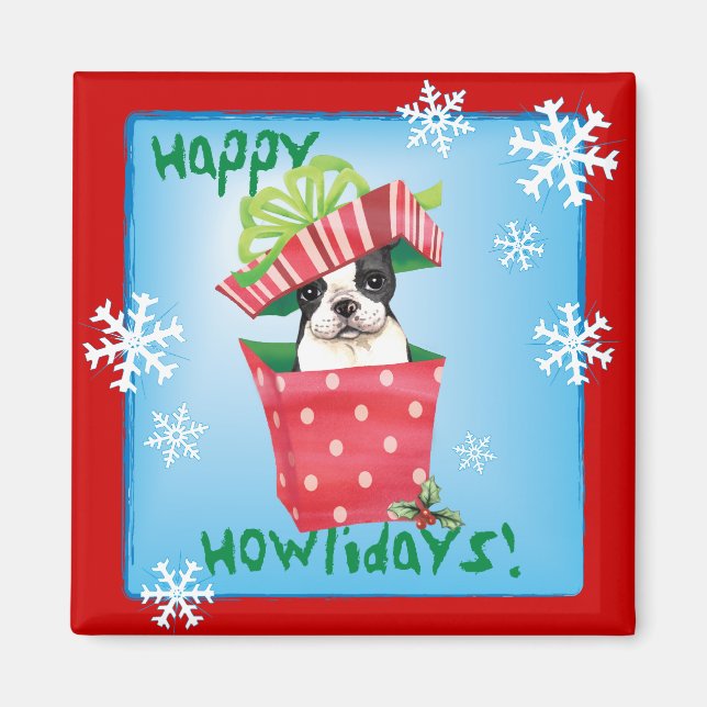 Happy Howliday Boston Terrier Magnet (Vorne)