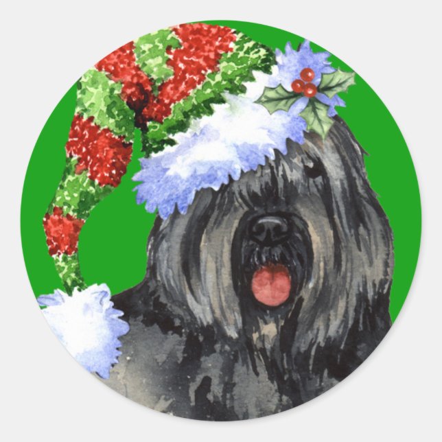 Happy Howliday Bouvier Runder Aufkleber (Vorderseite)