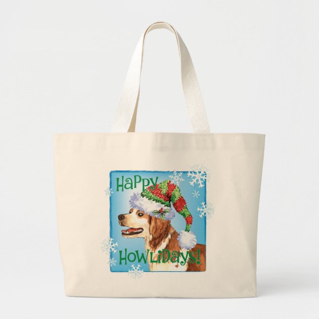Happy Howliday Brittany Jumbo Stoffbeutel (Vorne)