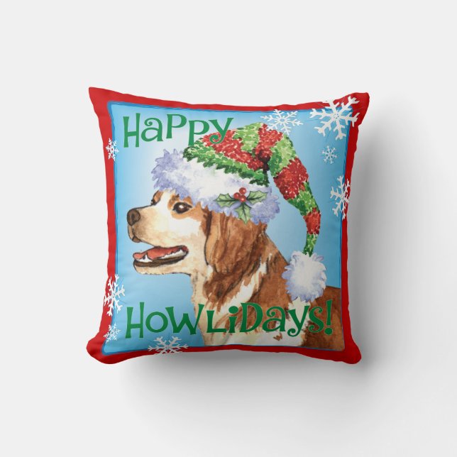 Happy Howliday Brittany Kissen (Vorderseite)