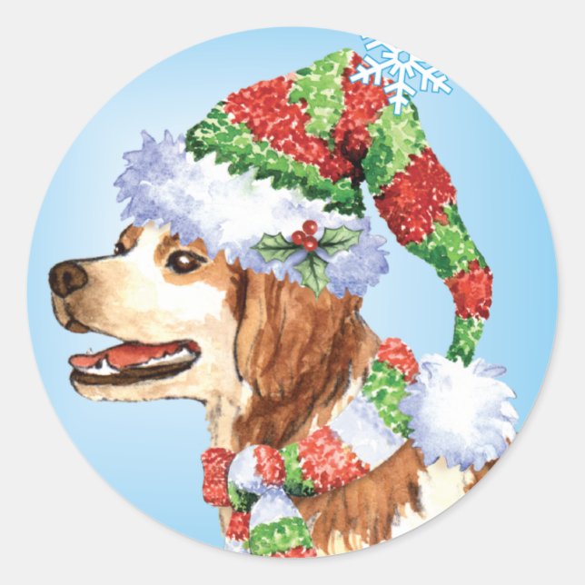 Happy Howliday Brittany Runder Aufkleber (Vorderseite)