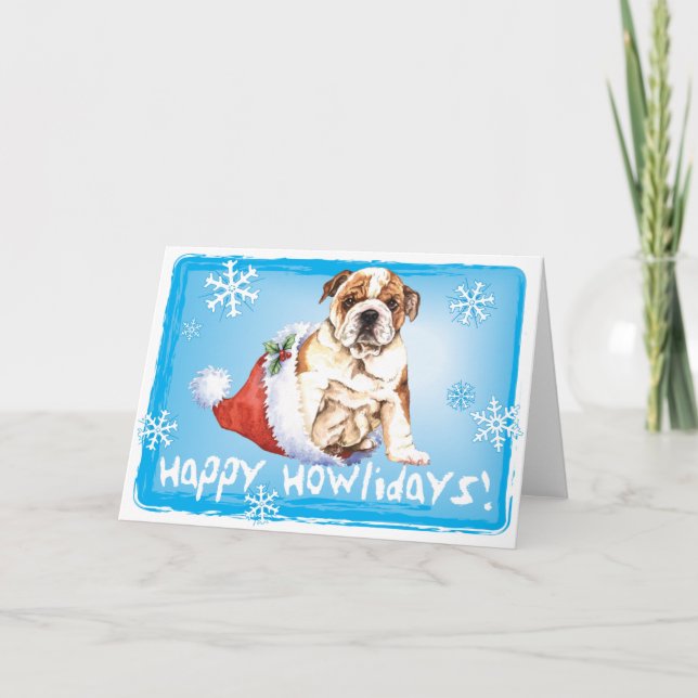 Happy Howliday Bulldog Feiertagskarte (Vorderseite)