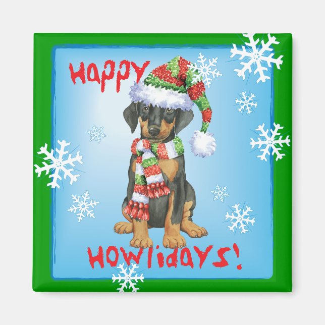 Happy Howliday Doberman Magnet (Vorne)