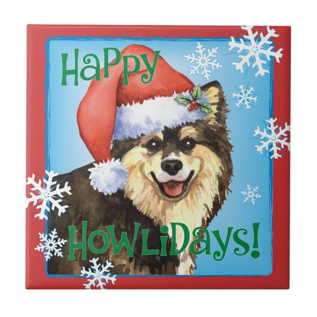 Happy Howliday Finland Lapphund Fliese (Vorderseite)