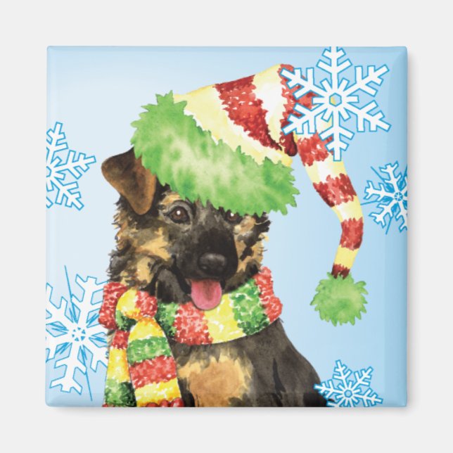 Happy Howliday German Shepherd Magnet (Vorne)