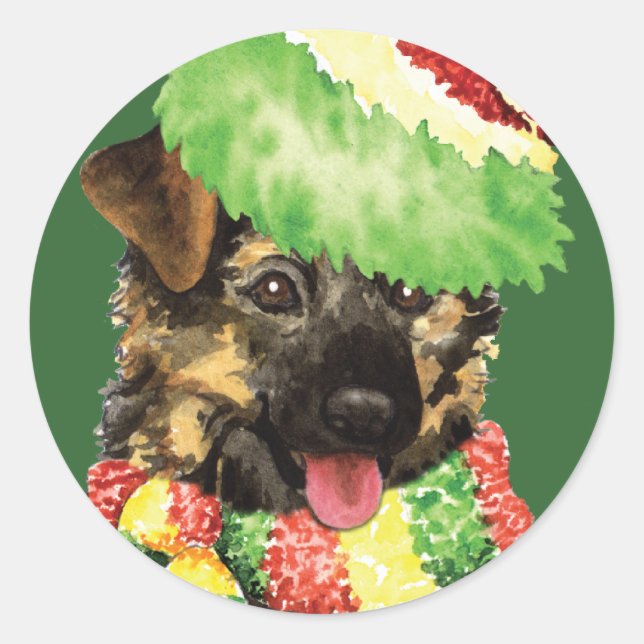 Happy Howliday German Shepherd Runder Aufkleber (Vorderseite)