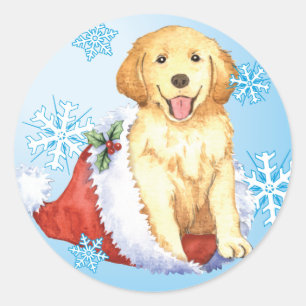 Happy Howliday Golden Retriever Runder Aufkleber