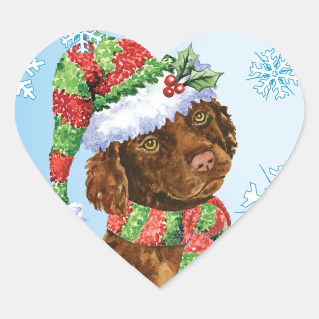 Happy Howliday Irish Water Spaniel Herz-Aufkleber (Vorderseite)