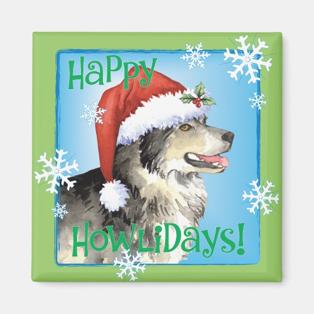 Happy Howliday Malemute Magnet (Vorne)