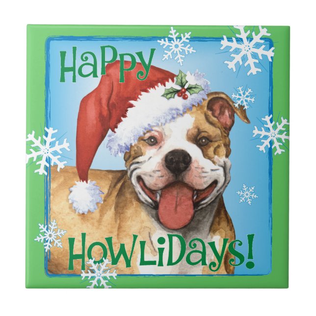 Happy Howliday Pit Bull Terrier Fliese (Vorderseite)