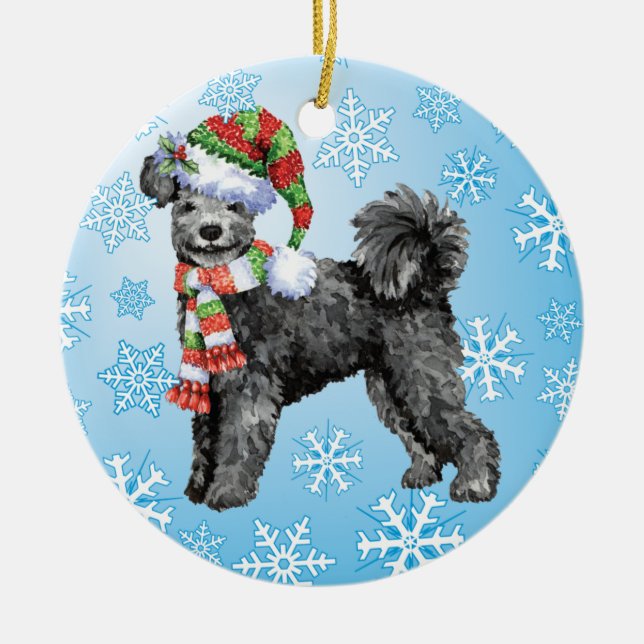Happy Howliday Pumi Keramik Ornament (Vorne)