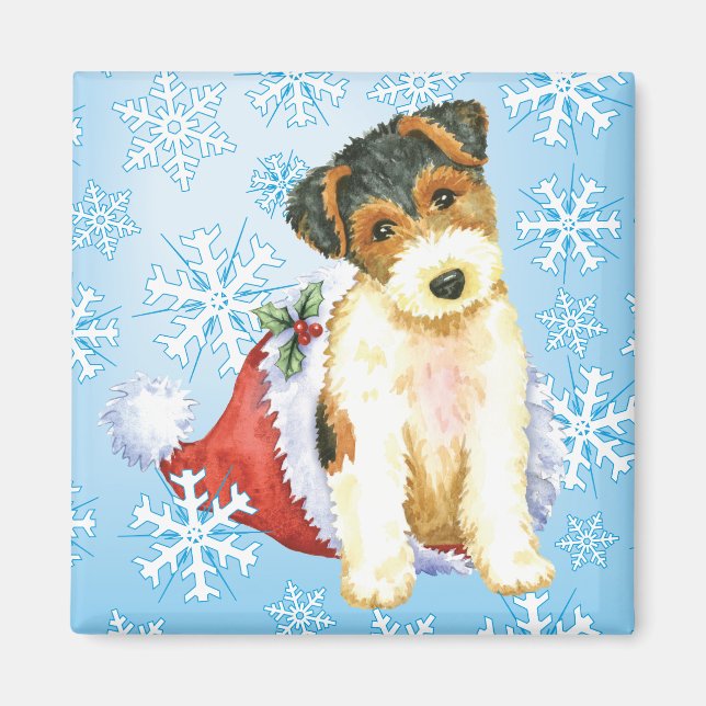 Happy Howliday Wire Fox Terrier Magnet (Vorne)