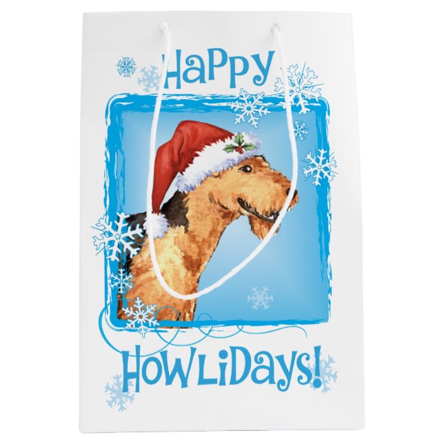 Happy Howlidays Airedale Mittlere Geschenktüte (Vorderseite)