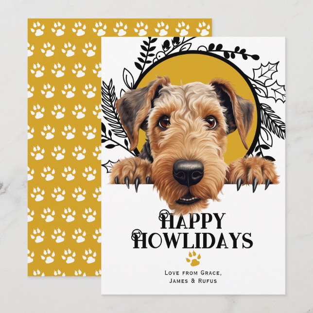 Happy Howlidays Airedale Terrier Dog Christmas Feiertagskarte (Vorne/Hinten)