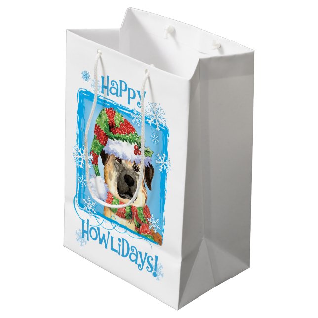 Happy Howlidays Anatolian Shepherd Medium Geschenk Mittlere Geschenktüte (Rückseite Schrägansicht)