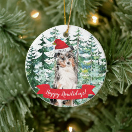 Happy Howlidays Australian Shepherd Dog Weihnachte Keramik Ornament